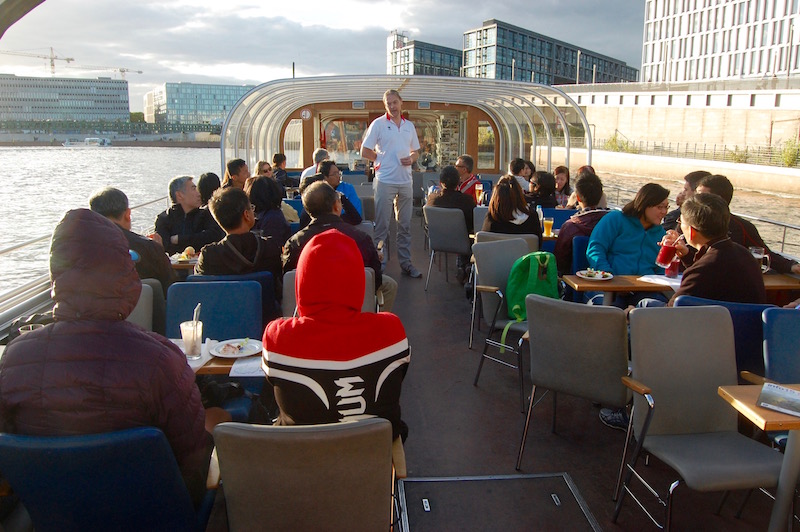 Race briefing during the river cruise