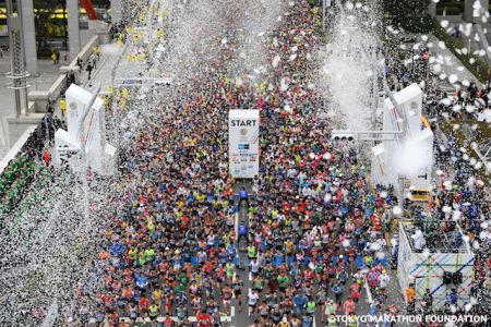 Aerial view of the start at the 2018 Tokyo Marathon